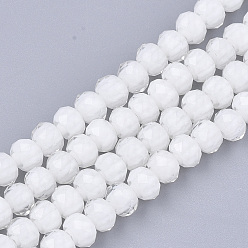 Белый Стеклянные бусины, граненые, RONDELLE с цветком, белые, 7.5~8x5.5 мм, отверстие : 1~1.5 мм, около 74 шт / нитка, 16.1 дюйм