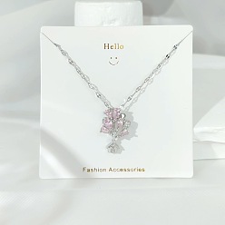 Дом 304 ожерелья с подвесками из нержавеющей стали с розовыми и прозрачными кубическими цирконами, цвет нержавеющей стали, дом, 17.72 дюйм (45 см), Кулон : 24.3x15.6 мм