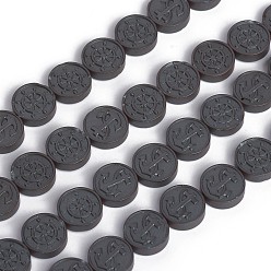 Non-magnetic Hematite Non-magnetic Synthetic Hematite Beads Strands, Beads Strands, Frosted, Flat Round with Anchor & Helm, 10x3mm, Hole: 0.8mm, about 40pcs/strand, 15.62 inch(39.7cm)