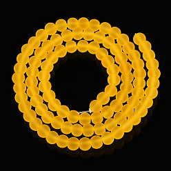 Orange Transparent Glass Beads Strands, Frosted, Round, Orange, 4~4.5mm, Hole: 0.8mm, about 97~99pcs/strand, 14.76 inch~14.96 inch(37.5~38cm)