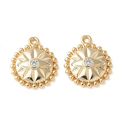 Настоящее золото 18K Латунные микропаве прозрачные подвески с фианитом, плоский круглый с оберегами от сглаза, без кадмия и без свинца, долговечный, стойки покрытие, реальный 18 k позолоченный, 16.5x14x3.5 мм, отверстие : 1.2 мм