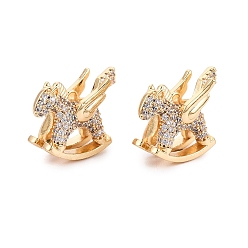 Настоящее золото 18K Латунные микропаве прозрачные подвески с фианитом, подвески в виде лошадки-качалки с крыльями, реальный 18 k позолоченный, 14x16x7 мм, отверстие : 0.9~1 мм