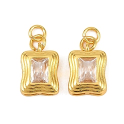 Прозрачный Латунные микро проложить кубического циркония подвески, прямоугольник амулеты, реальный 18 k позолоченный, прозрачные, 13.5x9.5x4.5 мм, отверстие : 2.5 мм