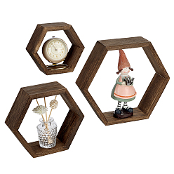 Coconut Brown 3Pcs 3 Styles Wood Hexagon Flower Stand Display Decorations, Home Wedding Decoration Accessories, Coconut Brown, 164x187x78mm