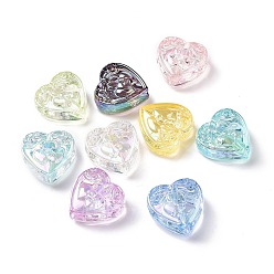 Mixed Color UV Plating Rainbow Iridescent Acrylic Beads, Heart, Mixed Color, 21x21x10mm, Hole: 3mm