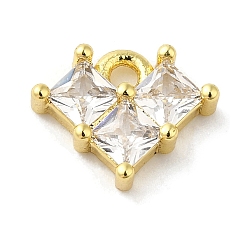 Прозрачный Настоящая позолоченная подвеска из латуни с микропаве из кубического циркония, долговечный, без свинца и без кадмия, сердце, прозрачные, 18 мм, отверстие : 8x10x2.5 мм