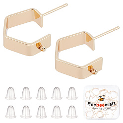 Настоящее золото 18K 20 шт. латунные серьги-гвоздики, с вертикальными петлями, hexgon, без никеля , 40 гайки ушные пластиковые, реальный 18 k позолоченный, 17x5 мм, отверстие : 1 мм, штифты : 1 мм