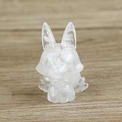 Хрусталь Украшение для дисплея девятихвостой лисы из смолы, с натуральными кристаллами кварца внутри статуй для украшения домашнего офиса, 40x35x65 мм