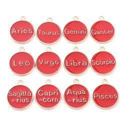 Red Alloy Enamel Pendants, Flat Round with Constellation, Red, 22x18x2mm, Hole: 1.5mm, about 12pcs/set