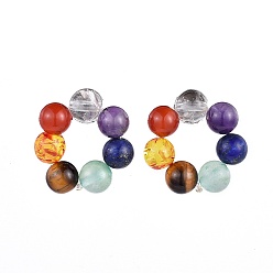 Colorful Chakra Jewelry, Natural & Synthetic Gemstone Stud Earrings, with 304 Stainless Steel Stud Earring Findings and Ear Nuts, Colorful, 20.5mm, Pin: 0.8mm