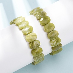 Лимонный Нефрит Натуральные браслеты из лимонного нефрита с гранеными бусинами, эластичные, для женщин., овальные, бусины : 14x10x5.5 мм, внутренний диаметр: 2.32 дюйм (5.9 см)