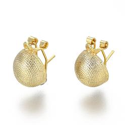 Golden Alloy Stud Earring Findings, French Clip Earrings, with Loop, Half Round/Dome, Golden, 17x13mm, Hole: 2mm, Pin: 0.8mm