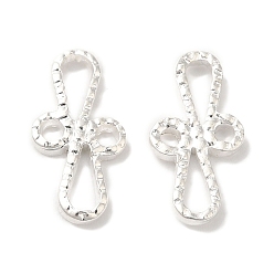925 Sterling Silver Plated Brass Connector Charms, Lead Free & Cadmium Free, Textured Flower Links, 925 Sterling Silver Plated, 10x5x1mm, Hole: 1mm