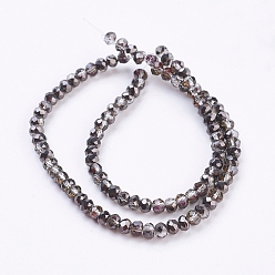 Black Electroplate Glass Faceted Rondelle Beads Strands, Half Plated, Black, 3x2mm, Hole: 1mm, about 165~169pcs/strand, 15~16 inch(38~40cm)