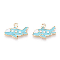 Темно-бирюзовый Подвески из эмали и сплава, без кадмия и без свинца, золотой свет, самолет, темные бирюзовый, 13.5x19.5x2 мм, отверстие : 2 мм