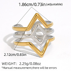 Golden & Stainless Steel Color 304 Stainless Steel Cuff Open Rings, Rhombus, Golden & Stainless Steel Color, Inner Diameter: 18.6mm