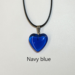Синий Стеклянный кулон в форме сердца, ожерелья из вощеного шнура для женщин и мужчин, синие, 17.72 дюйм (45 см)