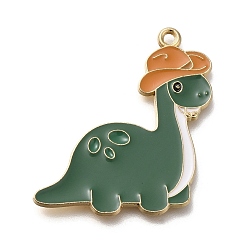 Темно-Зеленый Подвески из эмали и сплава, золотые, динозавр с подвеской на шляпе, темно-зеленый, 32x30x1.5 мм, отверстие : 1.6 мм