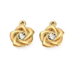 Настоящее золото 18K 304 кулон из нержавеющей стали со стразами., ионное покрытие (ip), , реальный 18 k позолоченный, 19.5x16.5x4.5 мм, отверстие : 1.6 мм