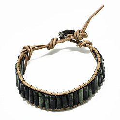 Змеевик Коровьей кожаные браслеты шнура, со столбиками из натурального змеевика и фурнитурой из сплава, 9~11 дюйм (23~28 см)