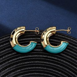 Синий Серьги-гвоздики в форме буквы С из латуни с эмалью, реальный 18 k позолоченный, синие, 24x8 мм