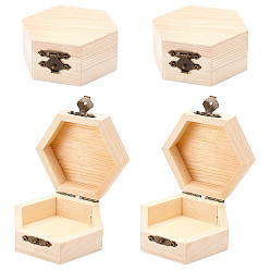 Blanched Almond Pine Storage Box, with Iron Findings, Hexagon, Blanched Almond, 8.4x9x4cm, Inner Diameter: 6.5x7.4cm