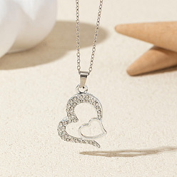 Сердце Ожерелья из сплава с кристаллами и стразами, платина, сердце, 17.72 дюйм (45 см)