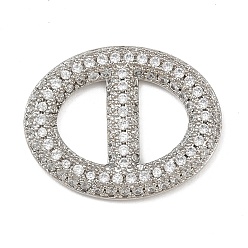 Платина Подвески-соединители из латуни с микро-паве и прозрачными фианитами, овальные, платина, 22x17.5x3 мм, отверстие : 9.5x5 мм