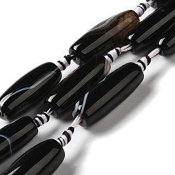 Черный Природный агат бисер нитей, окрашенная и подогревом, рис, чёрные, 26~32x11~12 мм, отверстие : 2.5 мм, около 10~11 шт / нитка, 17.32''~18.11'' (44~46 см)