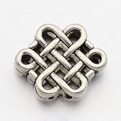 Antique Silver Brass Chinese Knot Beads, Antique Silver, 9x11x4mm, Hole: 2.5mm