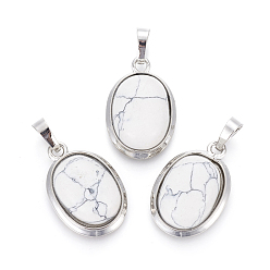 Говлит Природные подвески Говлит, с латунной фурнитурой , овальные, платина, 25~26x17~17.5x8~9 мм, отверстие : 8x5 мм