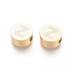 Letter Z 304 из нержавеющей стали бусы, плоские круглые с буквы, letter.z, 10x4.5 мм, отверстие : 2 мм