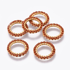 Шоколадный Японский бисер miyuki & toho ручной работы, с 304 кольцами из нержавеющей стали, Ткацкий станок, кольцо, золотые, цвет шоколада, 14.5~15x1.7 мм