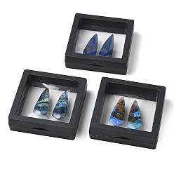 Teardrop Natural Azurite Cabochons, Flat Back, with Floating Thin Film Display Case, Teardrop, 40x15x4mm