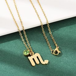 Скорпион 304 ожерелья с подвесками в виде созвездий из нержавеющей стали и стеклянного сверла, реальный 18 k позолоченный, вакуумные покрытия, Скорпион, 17.72 дюйм (45 см), Кулон : 16x15.5x1.5 мм