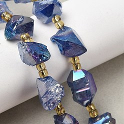 Темно-Синий Гальванизированные нити из необработанных натуральных аметистов, с бисером, самородки, темно-синий, 13~20x12~14.5x11~14 мм, отверстие : 1.2~1.4 мм, около 9 шт / нитка, 6.89''~7.09'' (17.5~18 см)