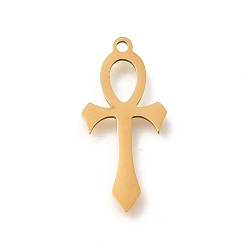 Золотой 201 подвески из нержавеющей стали, лазерная резка, анкх крест очарование, золотые, 22.5x10.5x1 мм, отверстие : 1.4 мм
