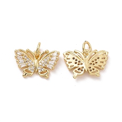 Golden Brass Micro Pave Clear Cubic Zirconia Pendants, with Jump Ring, Butterfly Charms, Golden, 10.5x15.5x2.5mm, Hole: 3.5mm
