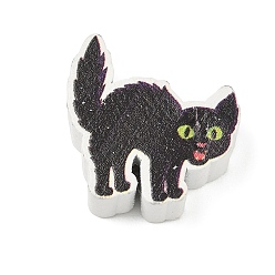 Black Halloween Wood Beads, Cat Shape, Black, 21.5x21.5x7mm, Hole: 0.7~1.8mm