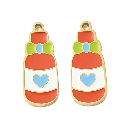 Оранжево-Красный 304 нержавеющей стальной эмали подвески, пить, ионное покрытие (ip), реальный 18 k позолоченный, оранжево-красный, 18x7.5x1.5 мм, отверстие : 1.4 мм