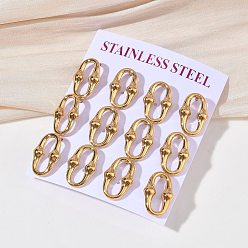 Золотой 6 пары 304 серьги-гвоздики из нержавеющей стали, овальные, вакуумное покрытие pvd, золотые, 18.5x12 мм