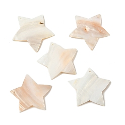 Античный Белый Природные подвески оболочки пресноводных, звезды прелести, старинный белый, 39.5~40x41~41.5x1.5~2 мм, отверстие : 1.6 мм