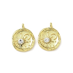 Золотой 304 из нержавеющей стали Кристалл Rhinestone подвески, плоский круг с подвесками в виде солнца и луны, золотые, 22x17.5x4 мм, отверстие : 2.5x1.5 мм