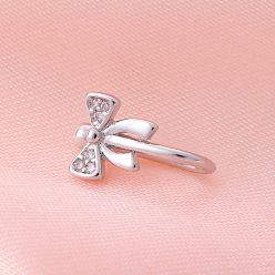 Bowknot Латунные микро-паве прозрачные кубические цирконии клипсы на носовые кольца, платина, бантом, 12 мм, штифты : 0.6 мм