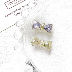 Фиолетовый Подвески из сплава со стразами, бантом, фиолетовые, 85x18 мм