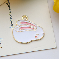 Rabbit Alloy Enamel Pendant, Golden, for Easter, Rabbit Pattern, 23x24mm