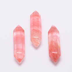 Quartz Cerise Pointes à double extrémité en verre de quartz cerise à facettes, pour création de fil enroulé pendentifs , pas de trous / non percés, 30x9x9mm