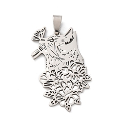 Нержавеющая Сталь Цвет 201 подвески из нержавеющей стали, кошачье очарование, лазерная резка, анти-тускнение, цвет нержавеющей стали, 45.5x26x1 мм, отверстие : 8.5x4.5 мм