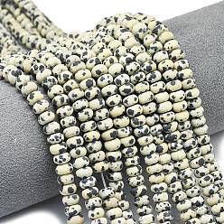 Далматинских Джаспер Природные яшмы далматин бисер нитей, матовые, рондель, 6x4 мм, отверстие : 1 мм, около 93~96 шт / нитка, 14.57''~14.76'' (37~37.5 см)