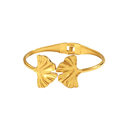 Настоящее золото 18K 304 из нержавеющей стали манжеты браслеты, гингко лист, ионное покрытие (ip), реальный 18 k позолоченный, внутренний диаметр: 2.24 дюйм (5.7 см)